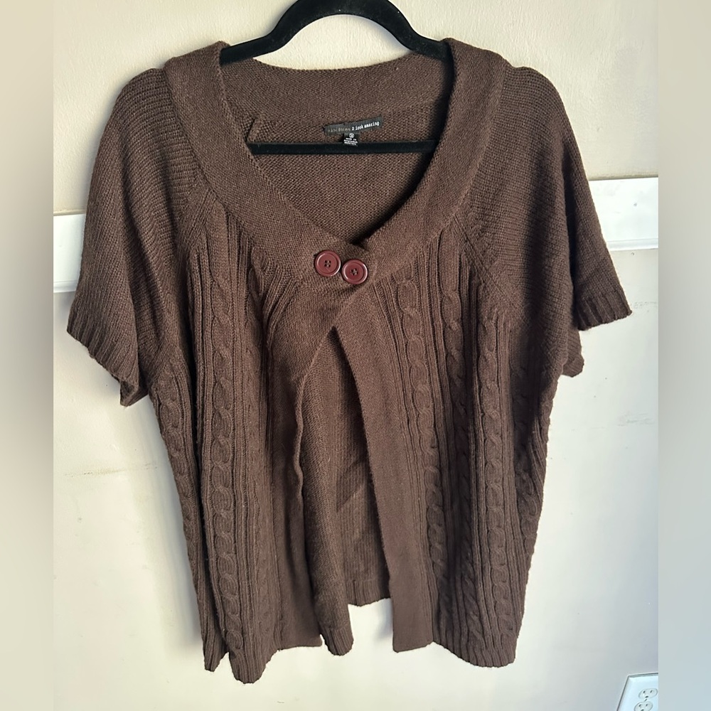 Elegant Brown Short Sleeve Women's Cardigan Size 3X